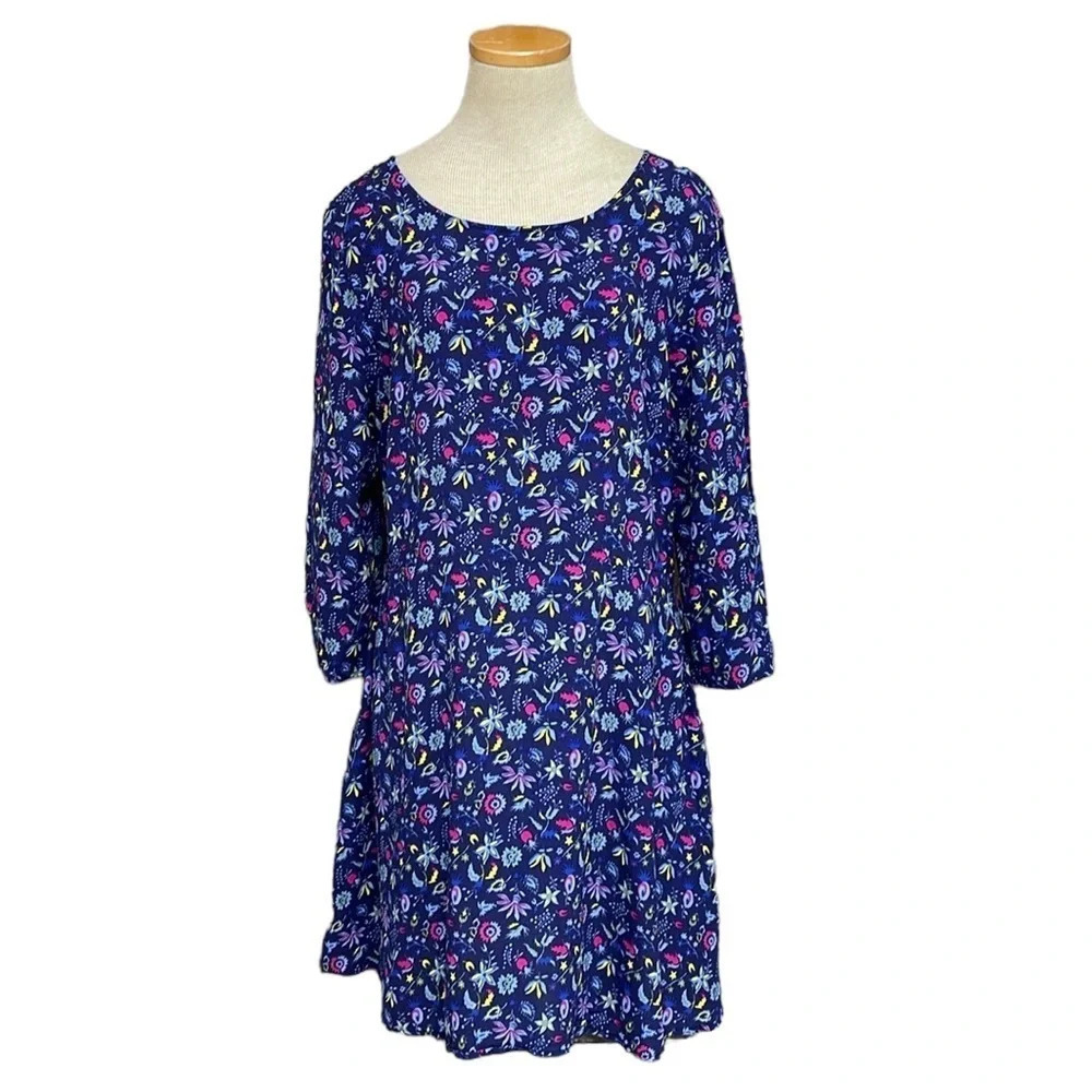 GAP Dress Women's 18 Blue Pink Floral Long Sleeve A-Line Midi